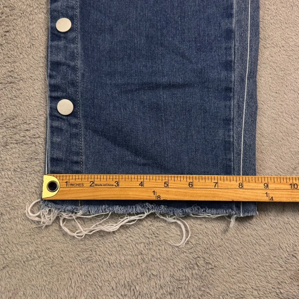 UNIQ BY LITZ Womens Size Medium Patchwork Denim Striped Button Side Jeans - Picture 7 of 9